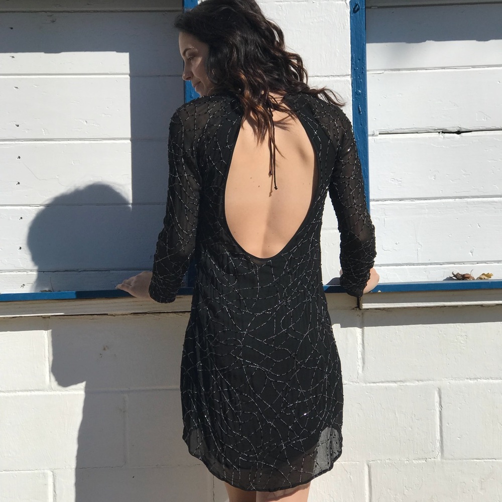 Stunning Black Shiny Beaded Open Back Dress 🖤
