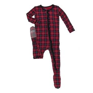 Kickee Pants 3/6 Christmas plaid ruffle footie