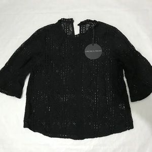 Harlowe & Graham Lace Blouse Black Bell Sleeve
