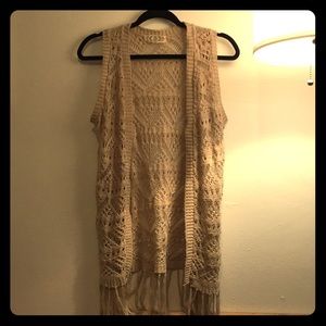 Boho hippie style long fringe crochet vest