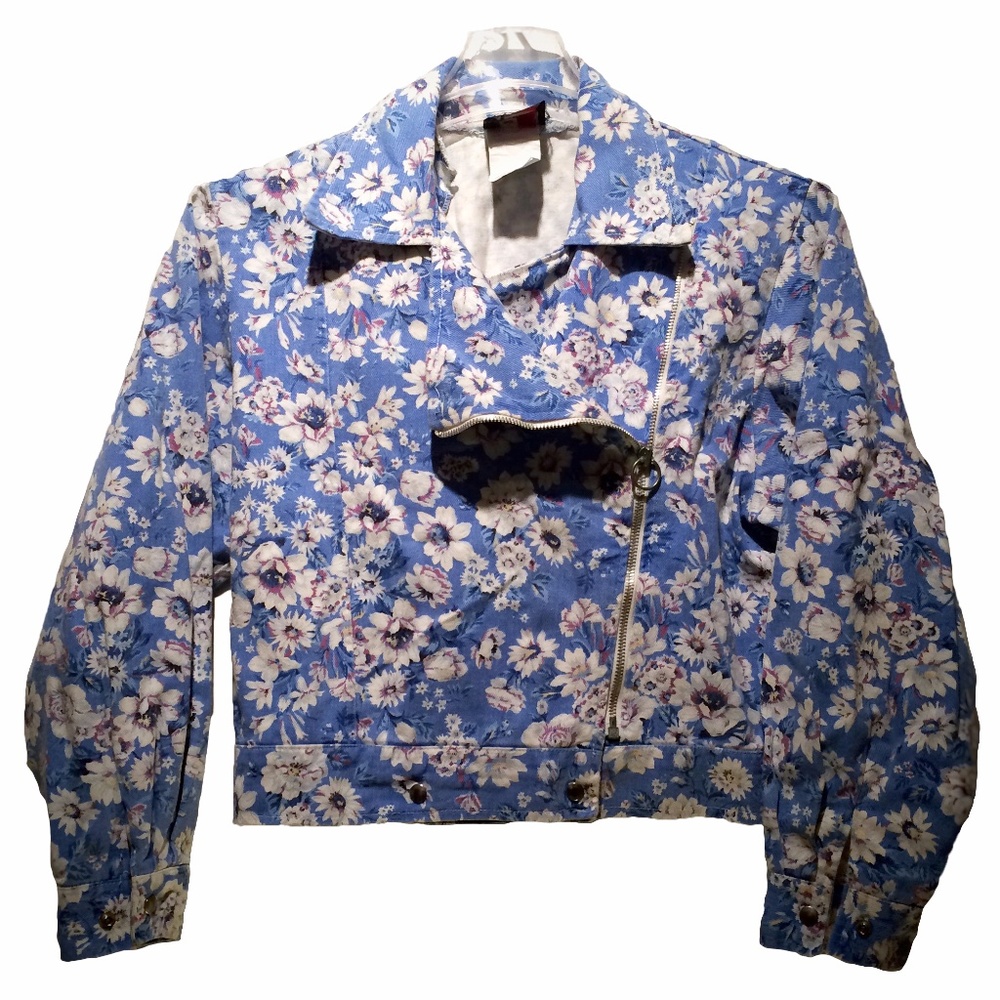 Sugar Kaine retro 90’s denim flower zip up jacket