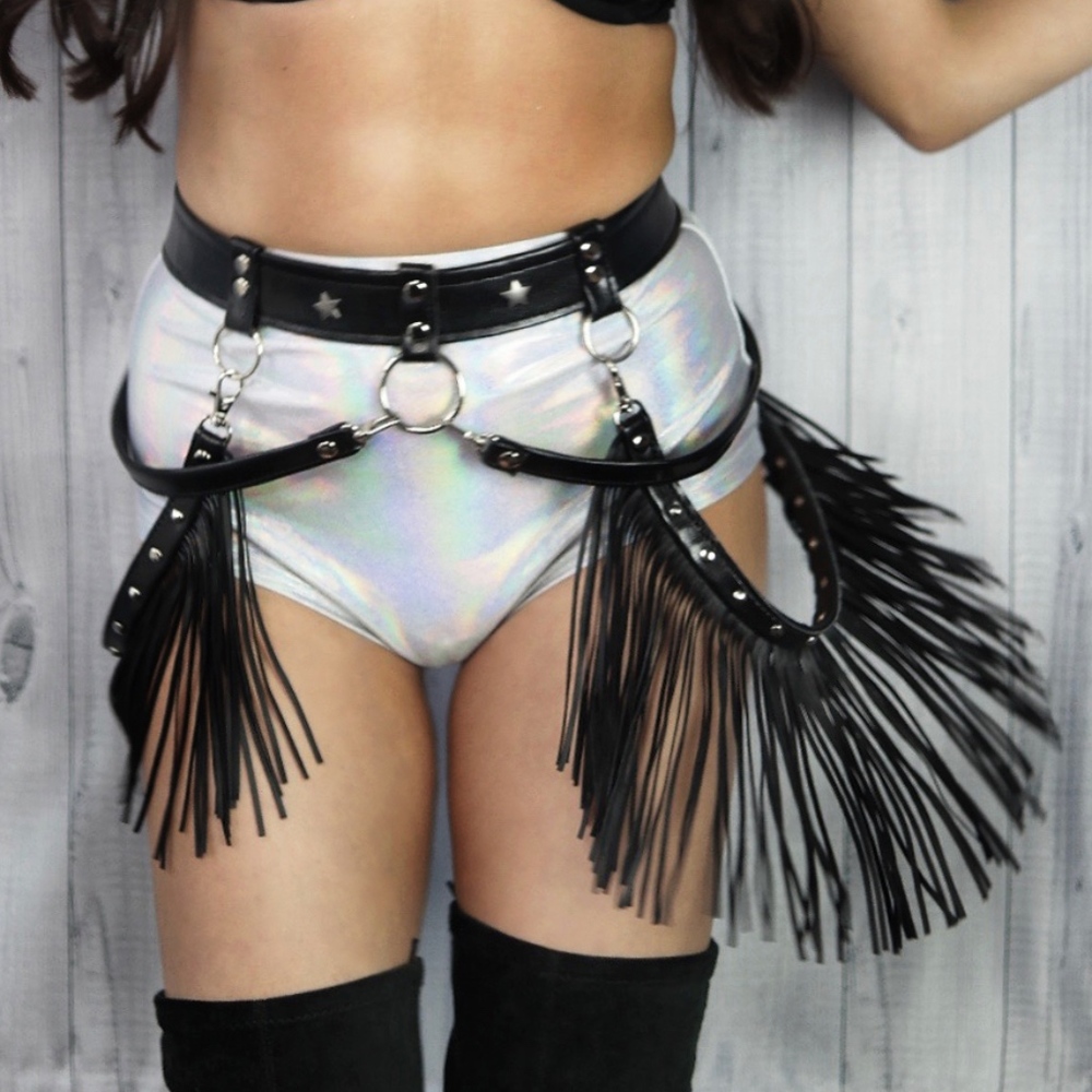Black Fringe Fashion Harness Belt