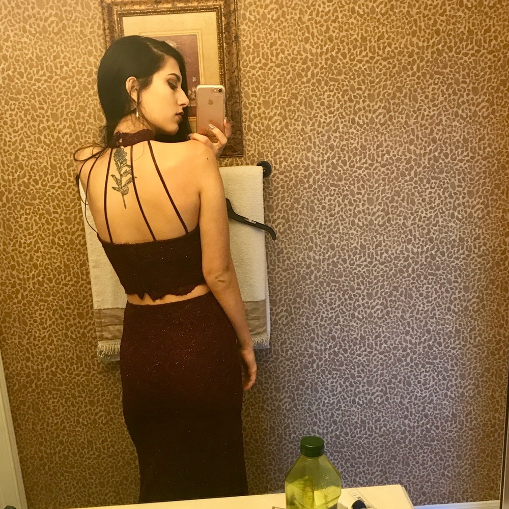Two piece Burgundy evening gown