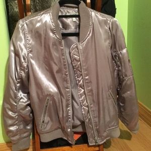 Lilac silk bomber puffer jacket
