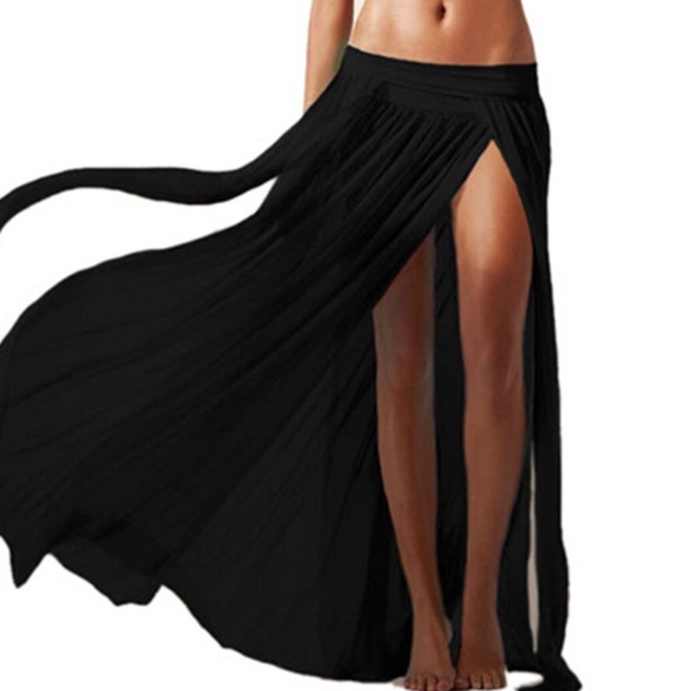 Black mesh beach slit bikini skirt