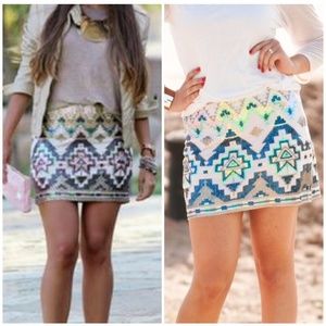 Express NWT Sequin Aztec Print Mini Skirt