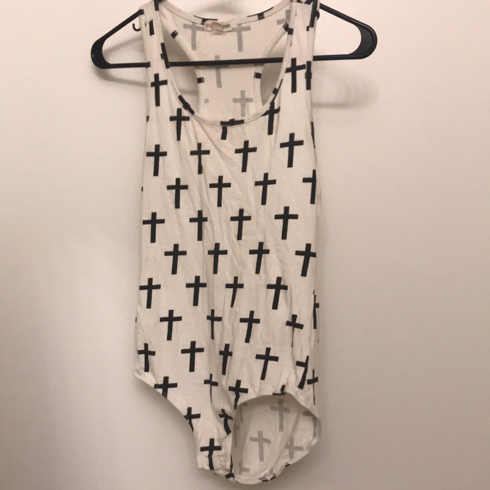 White cross body suit