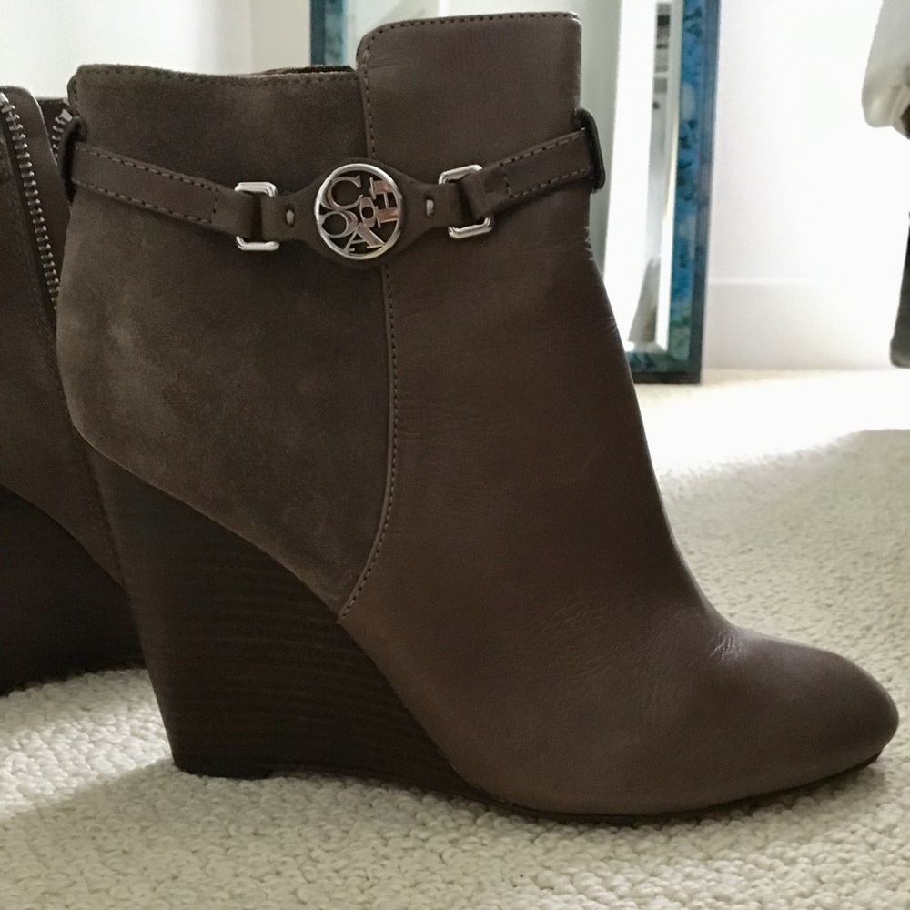 Coach Grey / Taupe Wedge Booties