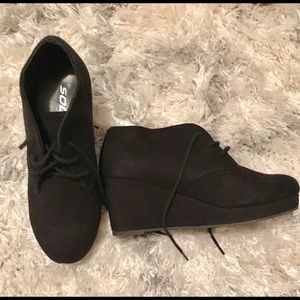 Black faux suede wedge ankle booties