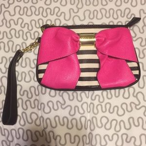 Hot Pink Betsy Johnson Bow with Stripes Wristlet