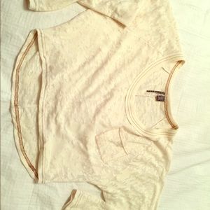 Cream colored camo crop top three quarter sleeves