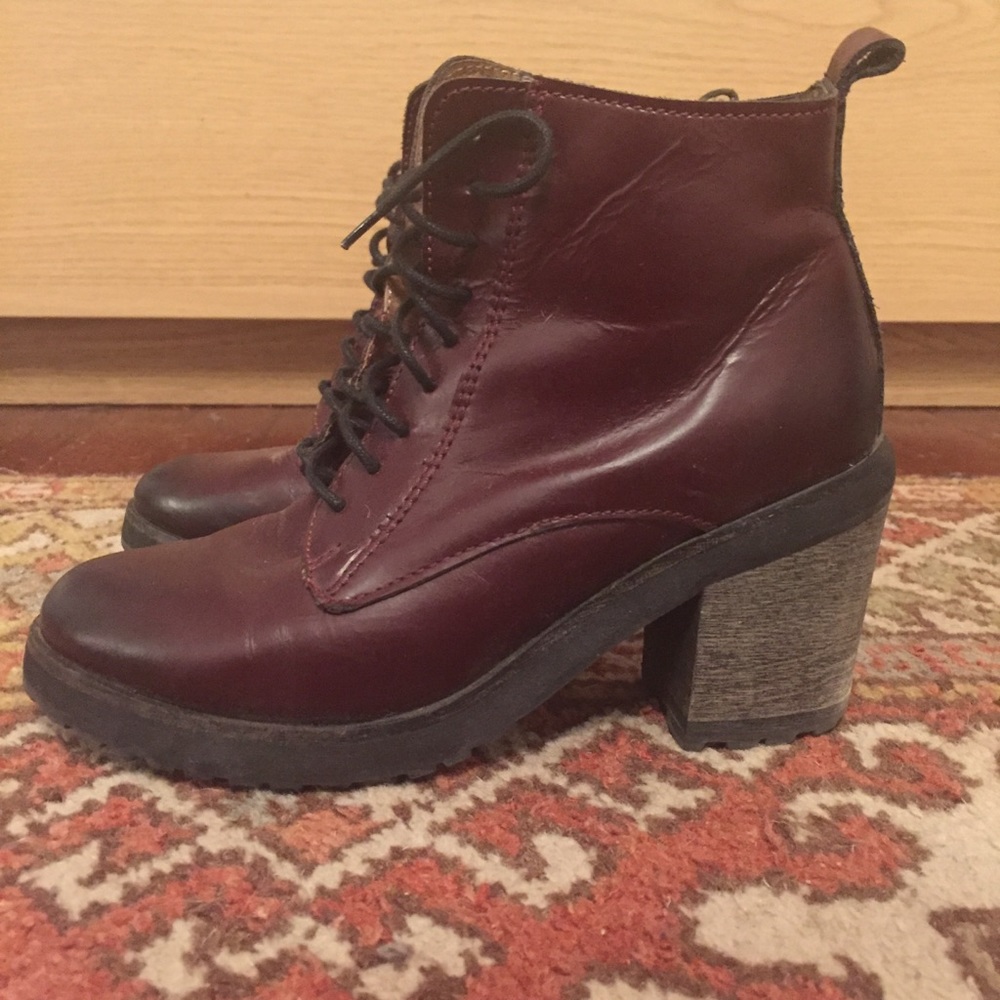 OFFICE UK Oxblood Leather Woodgrain Heeled Booties
