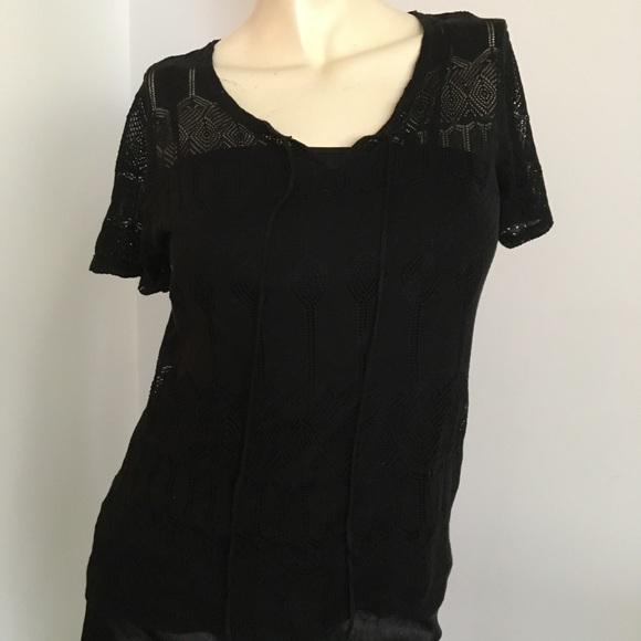 Michelle Nicole black short sleeve silk knit top - Picture 3 of 5