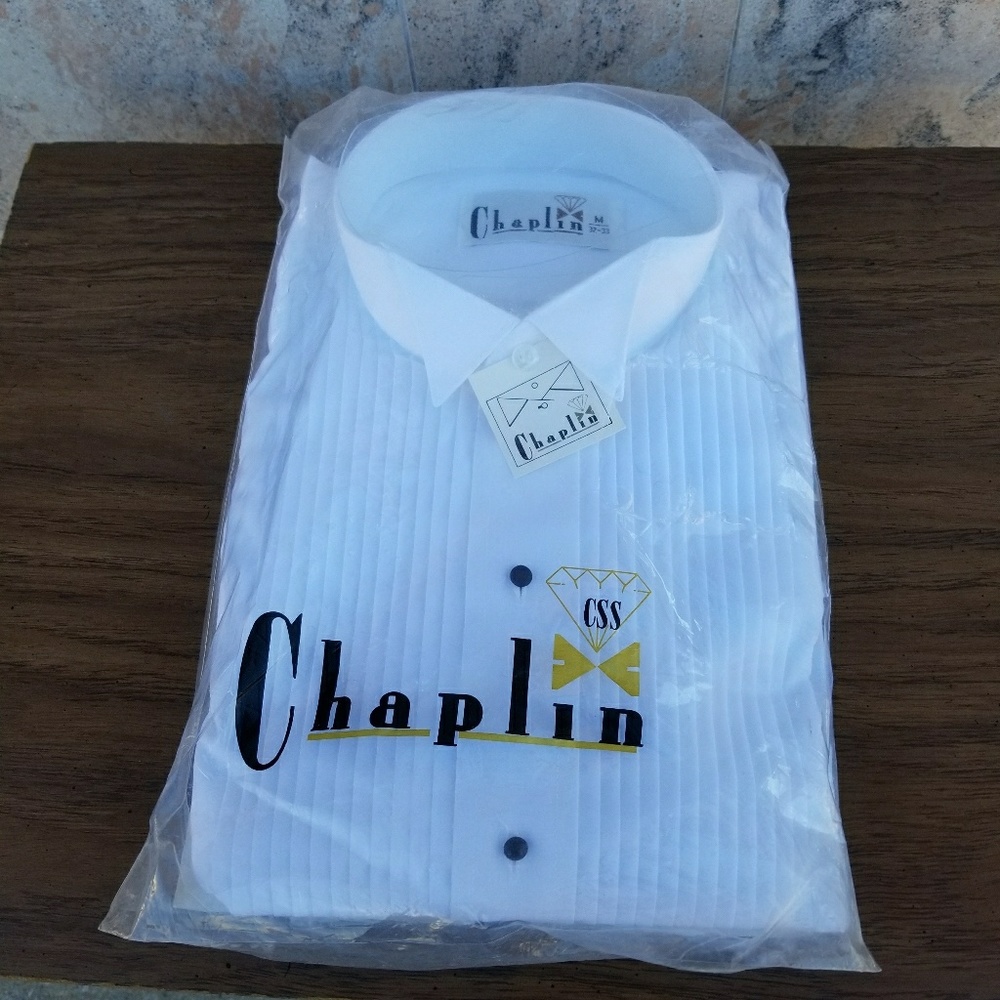 NEW Vintage Chaplin Tuxedo pleated Shirt Black Buttons