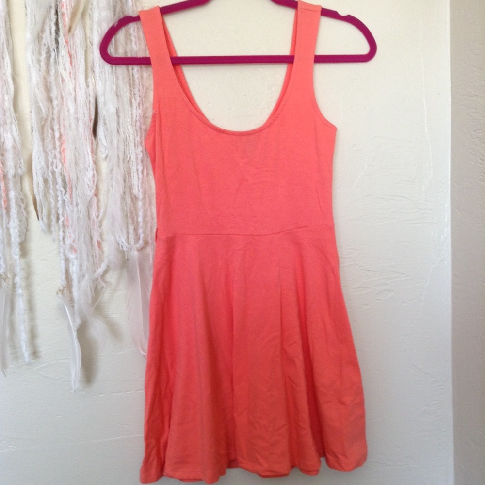 F21 Coral Basic Sleeveless Skater Dress