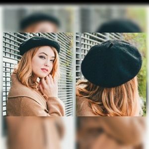 Black Felt Beret Hat