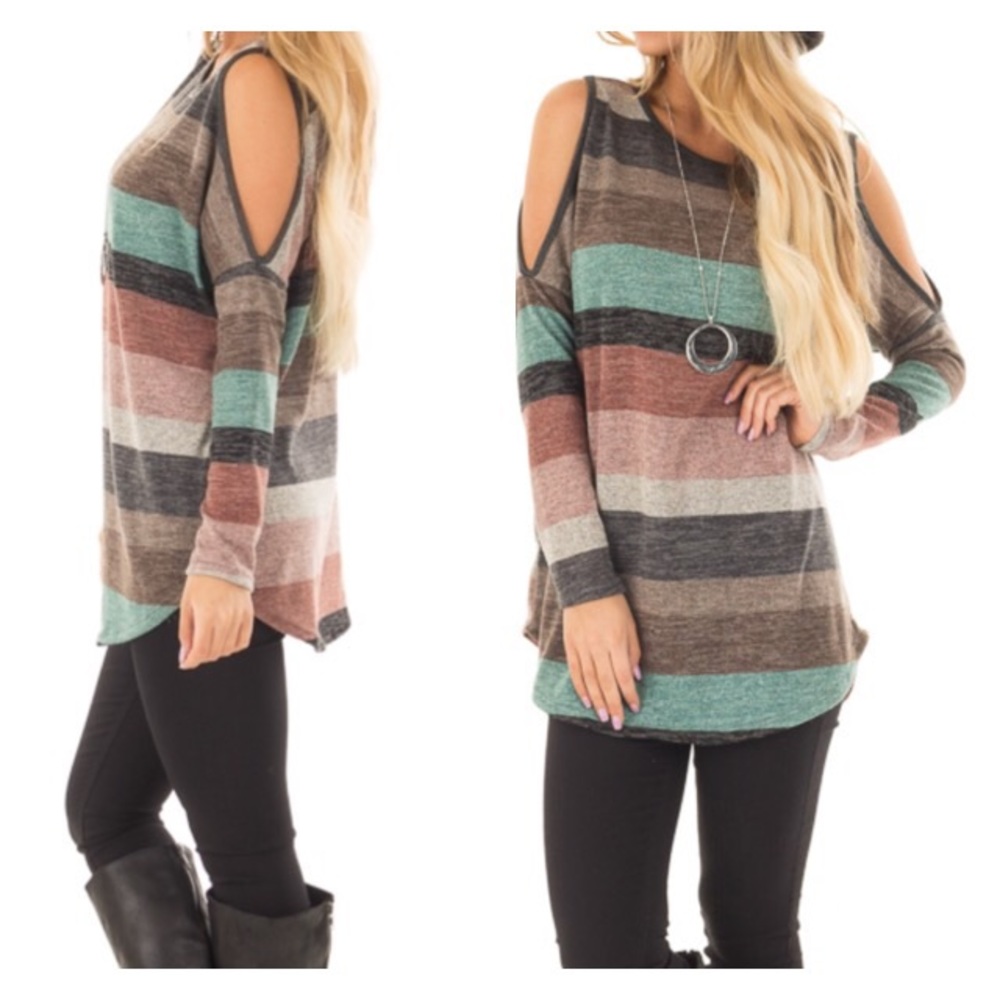 !!FINAL PRICE!! Striped Cold Shoulder Top - Picture 2 of 3