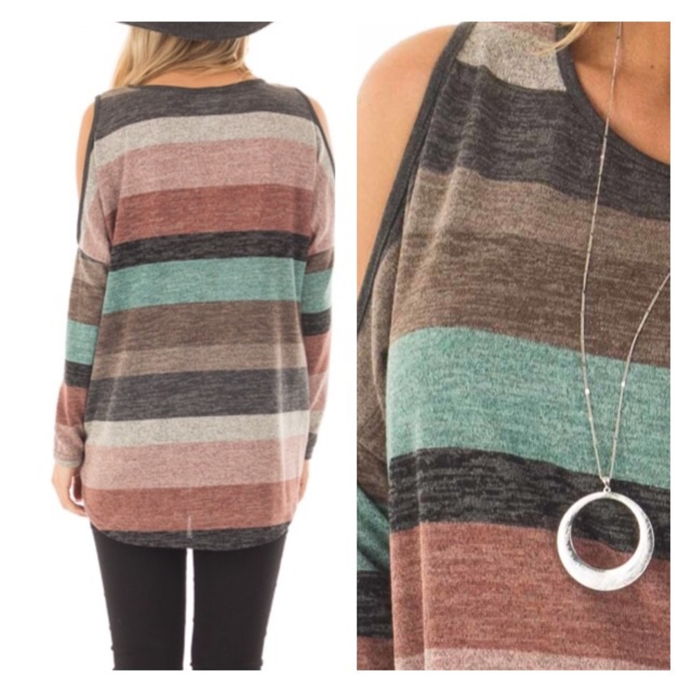 !!FINAL PRICE!! Striped Cold Shoulder Top - Picture 3 of 3