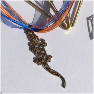 Crystal Alligator & Ribbon Cord Necklace