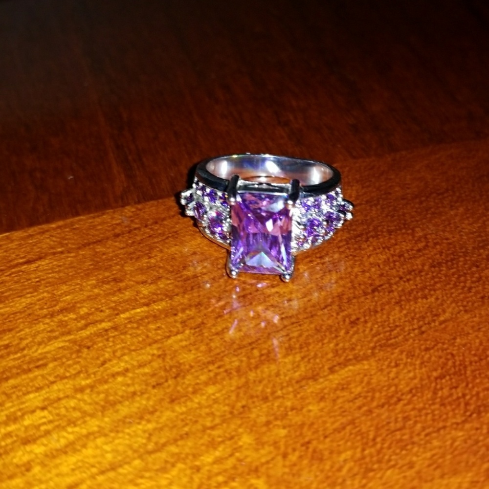 Emerald cut amethyst ring