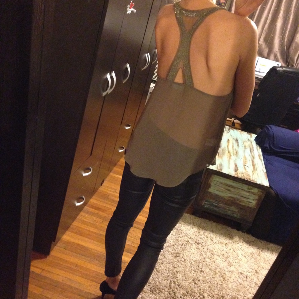 ANGL sequined top sheer S racer back like new!