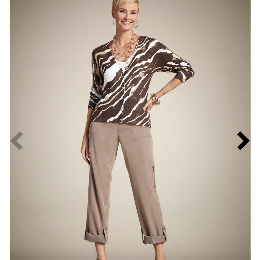 Chico’s Fine Twill Roll Snap Cargo Pants.