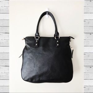 Vegan Black Side Zip Gusset Tote