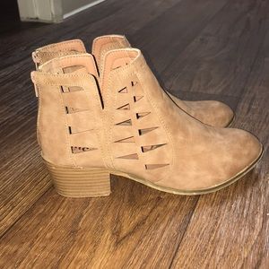 Tan Ankle Low Heel Booties