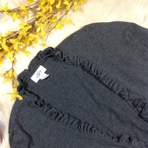 ANN TAYLOR LOFT | dark gray ruffle cardigan