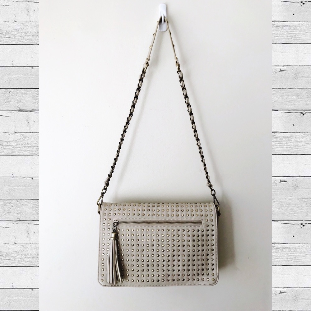 Vegan Natural Gold Brass Studded Satchel Crossbody