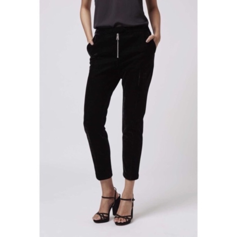 Chic Top Shop Velvet pants with bold zipper