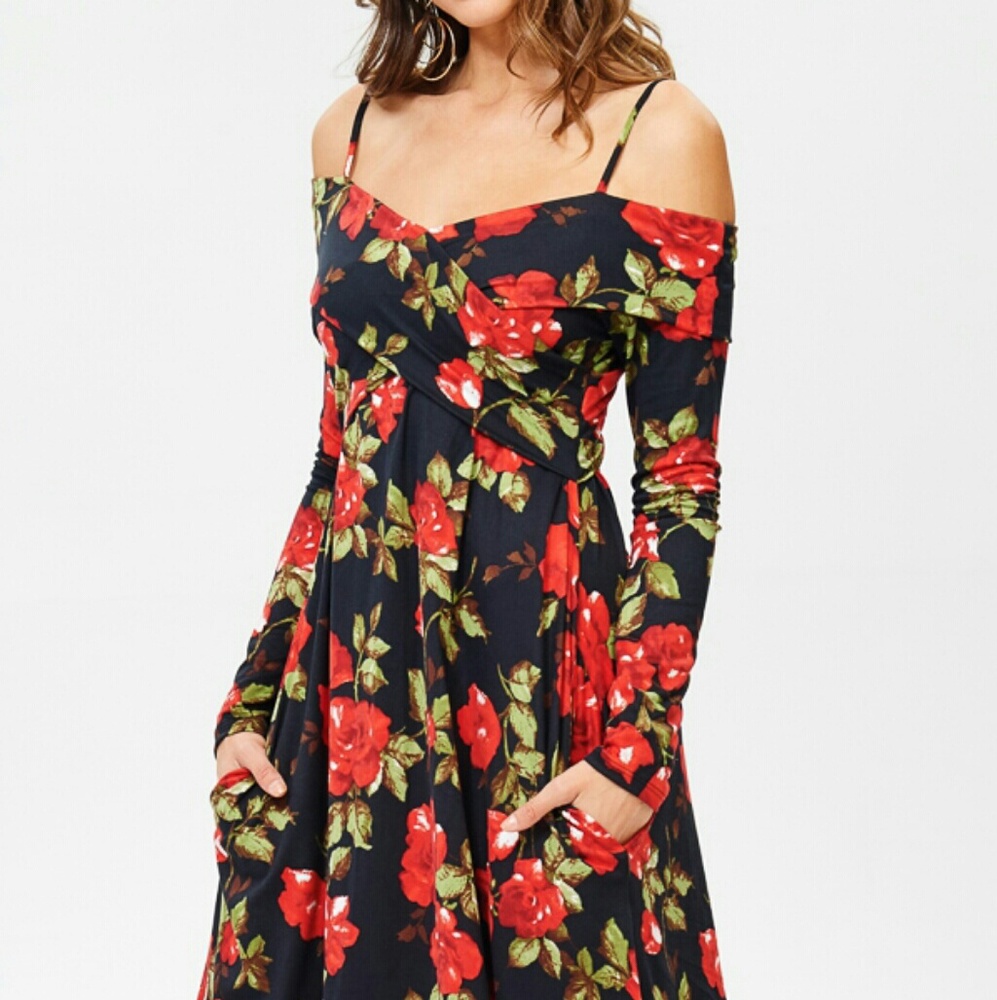 CROSS WRAP OFF SHOULDER DRESS