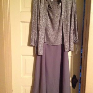 Pewter and silver sleeveless dress with jacket.
