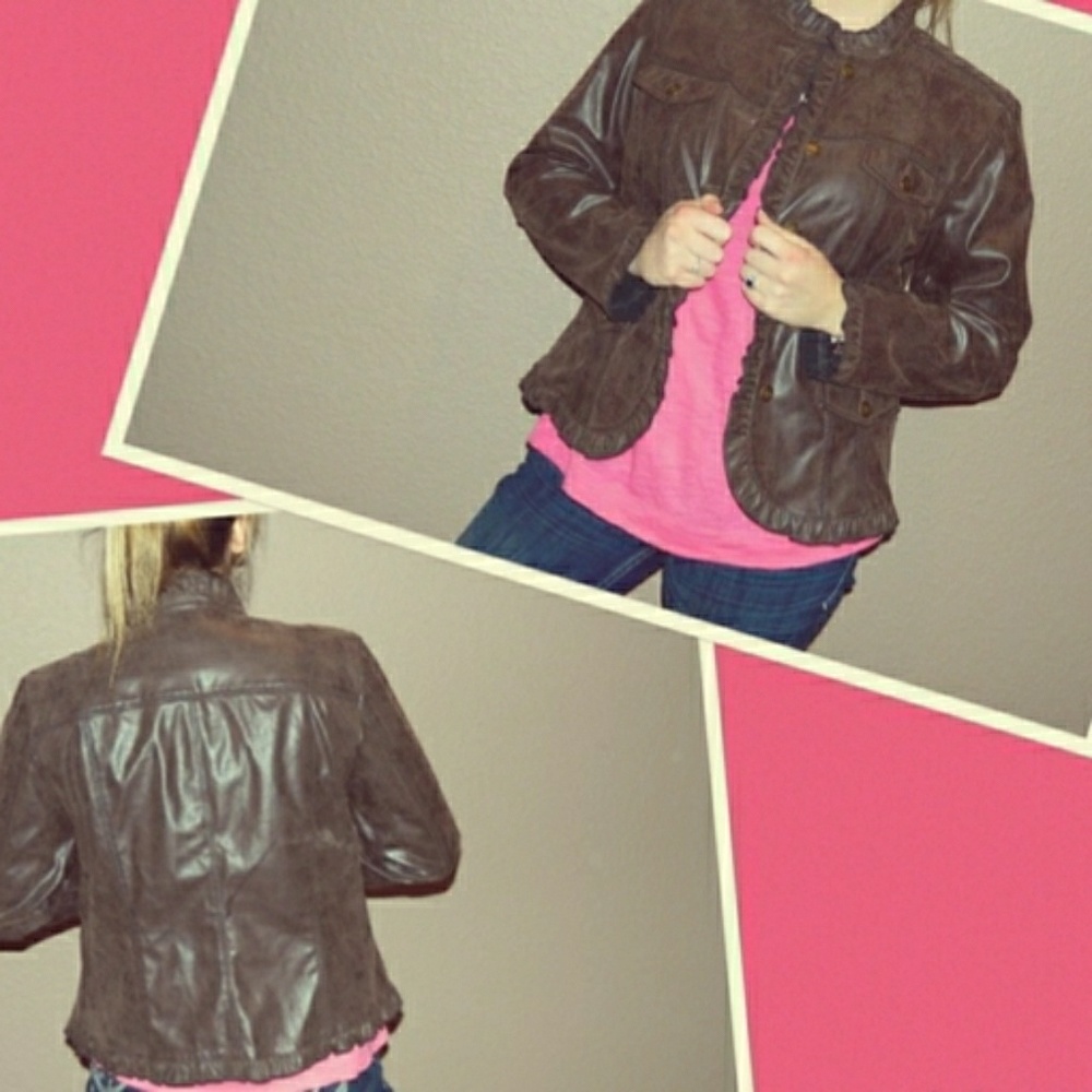 Ruby Rd. Mocha Vintage Style Leather Bomber Jacket