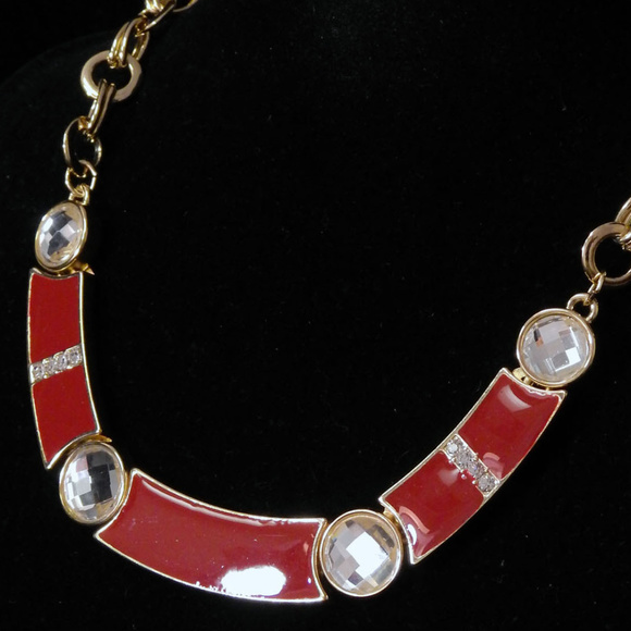 NWOT Gold red and crystal statement neck LTDN35nc - Picture 5 of 7