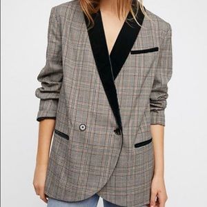 NWT Free People Plaid Velvet Trimmed Blazer XS