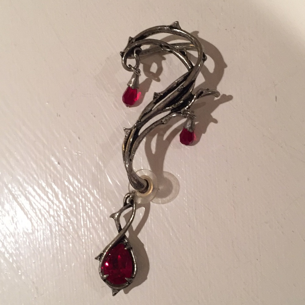 Ear Cuff Silver Red Stones Fashion Goth Unique