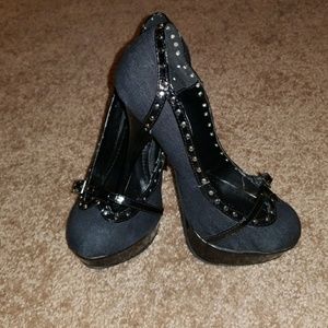 Black Denim Stiletto Pumps