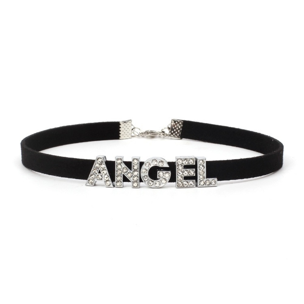 💕🌈Cute Black Rhinestone Angel Choker🌈💕