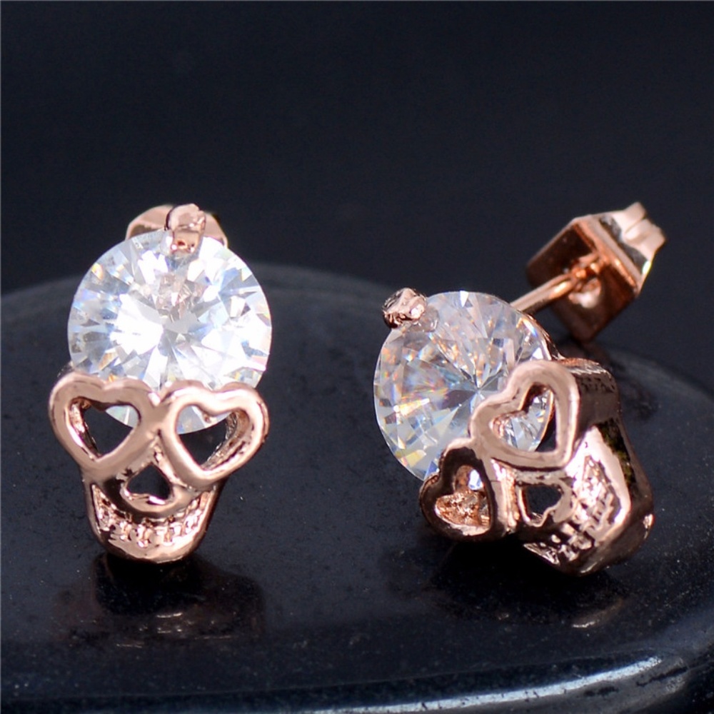 Rose Gold Plated Austrian Crystal Skull Earrings