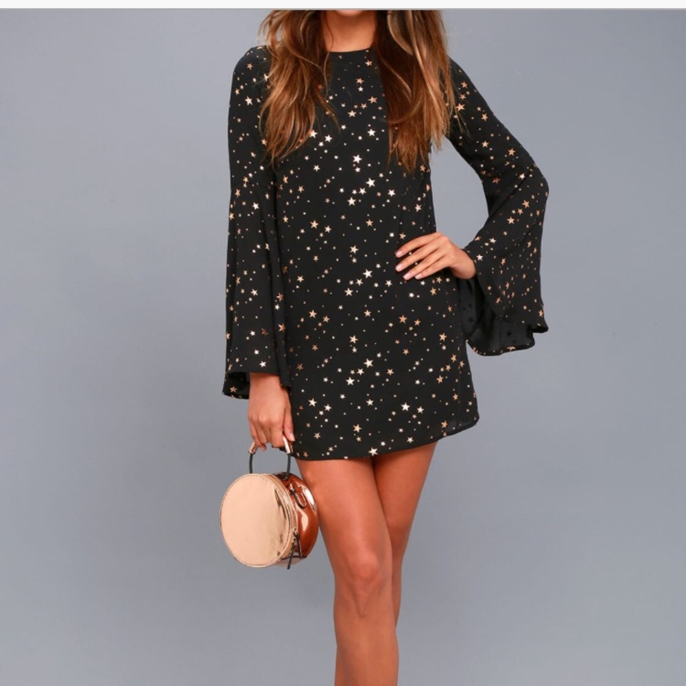 Extra Celestial Black Star Print Shift Dress