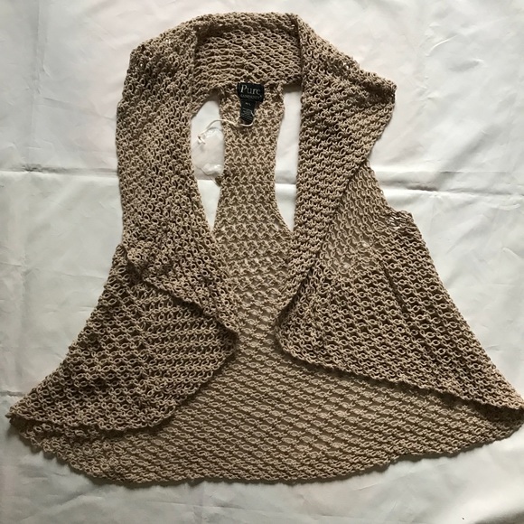 Pure Sweaters - Pure beige open front cardigan sleeveless