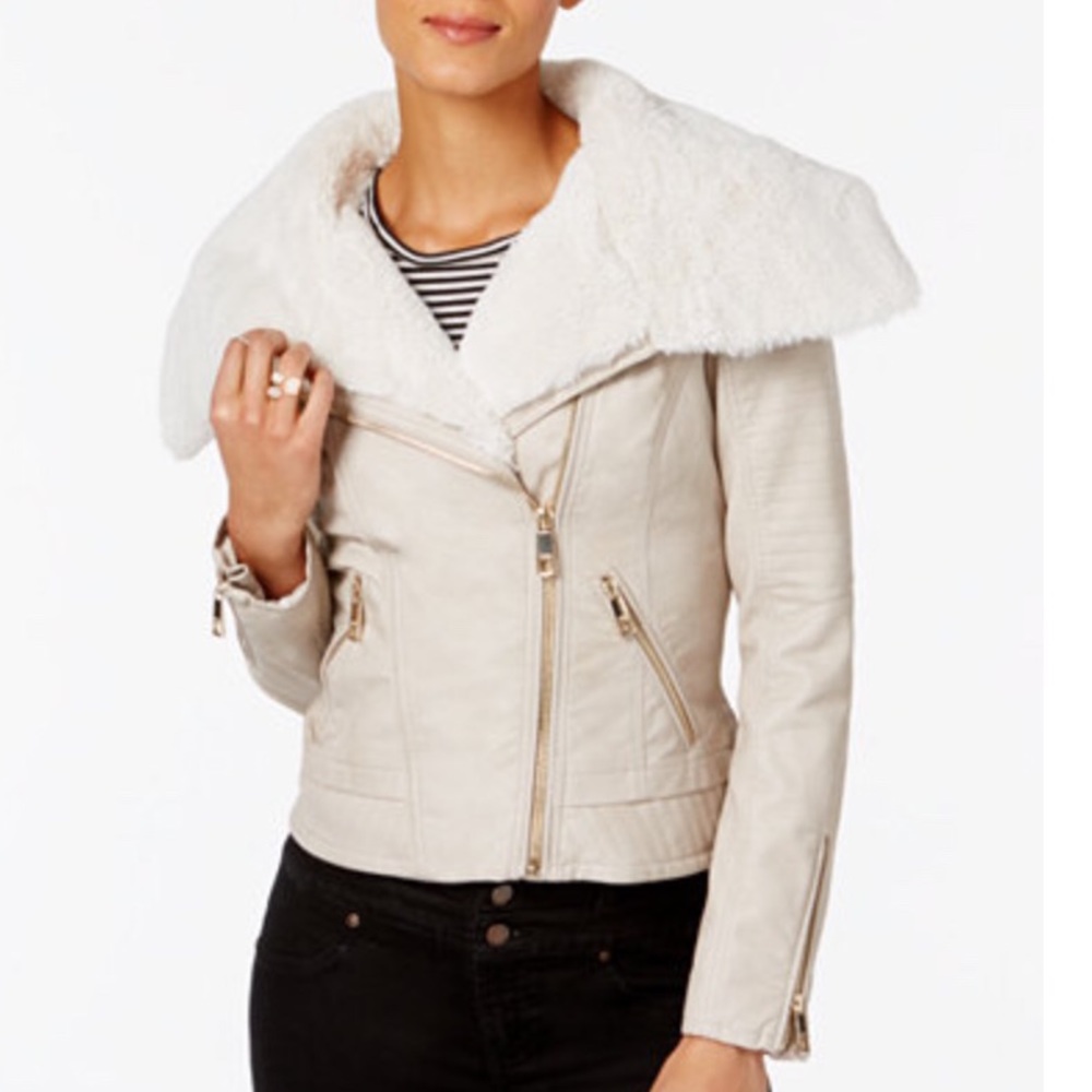 *SOLD on ebay* Faux-Fur-Trim Faux Leather Moto