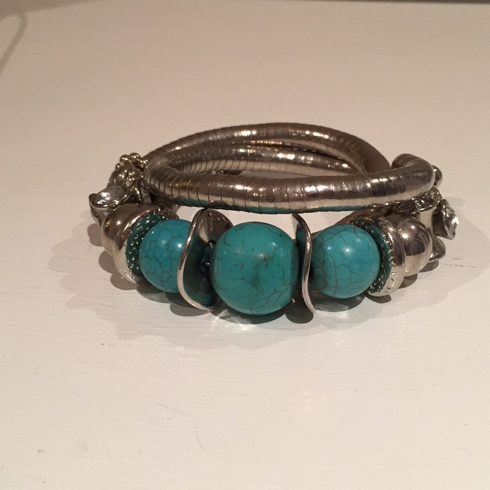 Silver Turquoise Diamond Rhinestone Bracelet