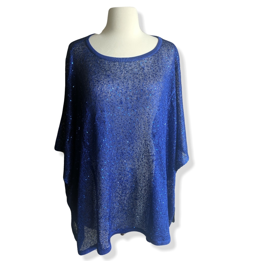 Flowy cobalt blue sequin open weave top NWT