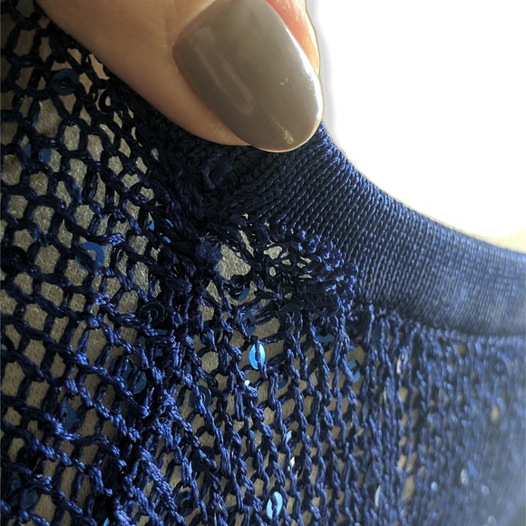 Flowy cobalt blue sequin open weave top NWT - Picture 4 of 4