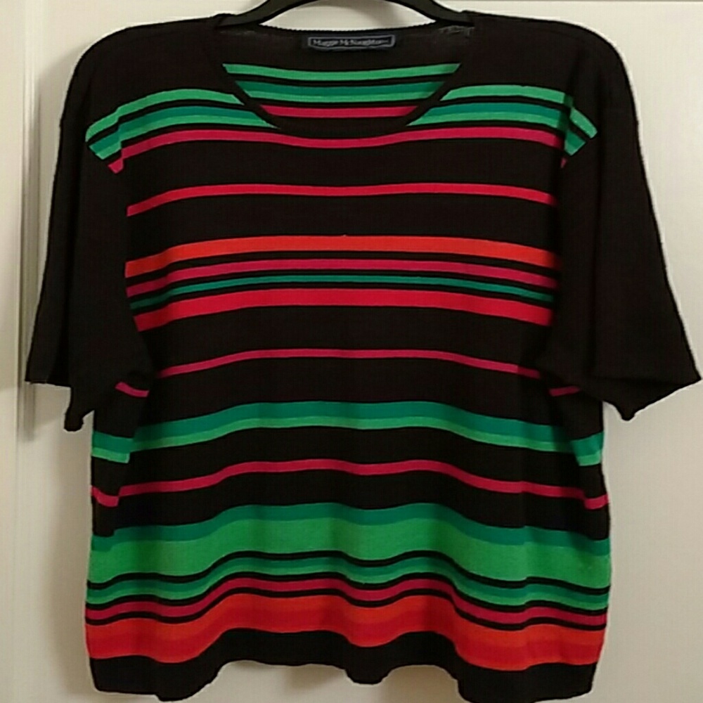 Bright Striped Short Sleeve Sweater 3X / 4X