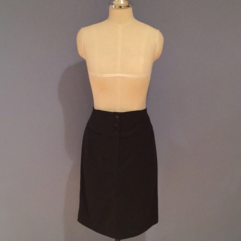 H&M Black Knee Length High Waist Pencil Skirt w Button Front Size 10