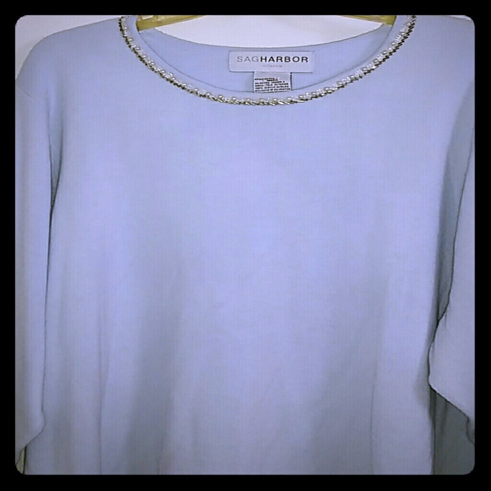 NWOT Beaded Collar Lt Blue 3/4 Sleeve Sweater