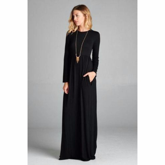 Long sleeve flowy high waist maxi dress - Picture 3 of 4